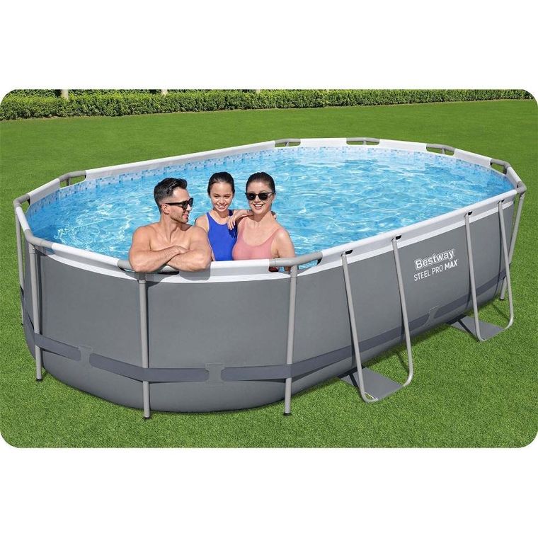 Bestway, basen stelażowy z pompą filtrującą i akcesoriami, owalny, 488-305-107 cm, zestaw 12w1