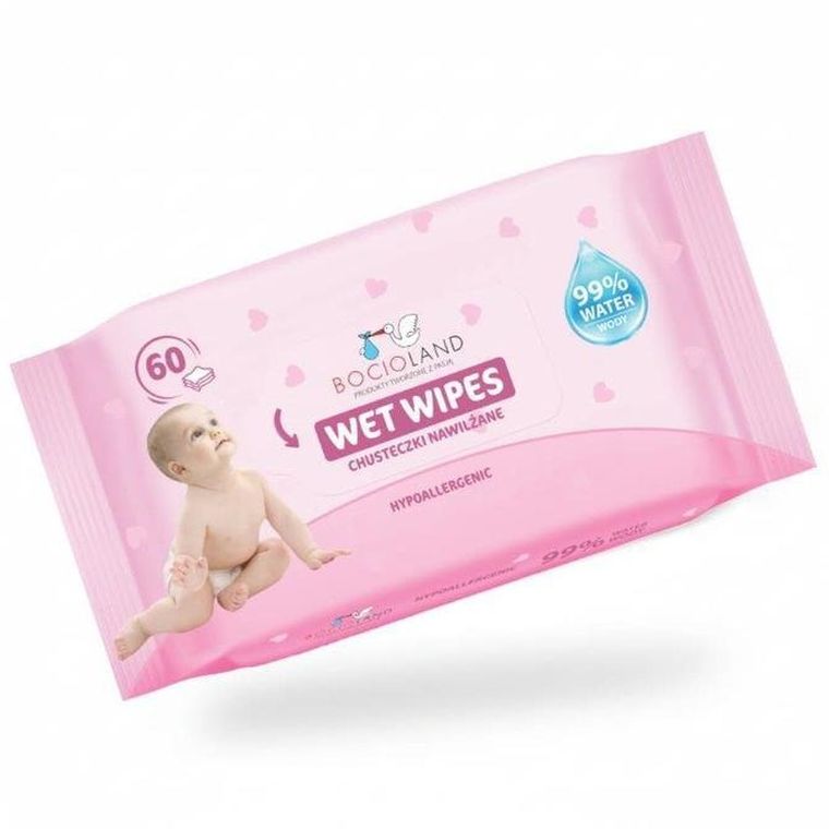 Bocioland, chusteczki nawilżane, 99% wody, 60 szt.