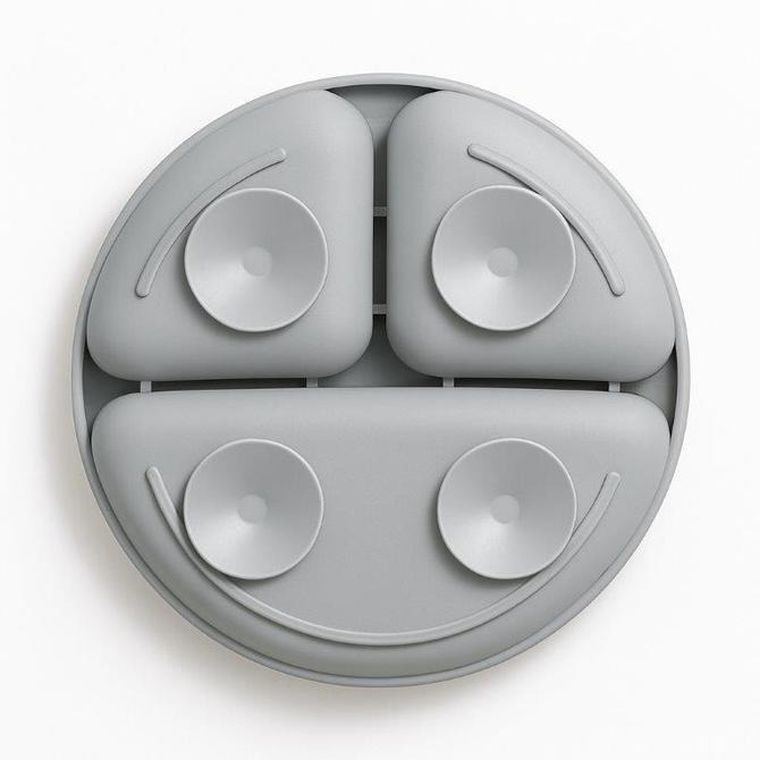 Bocioland, silikonowy talerzyk z przyssawkami i przegródkami, jasny szary