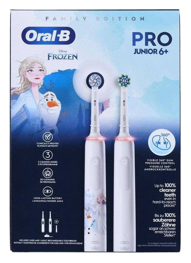 Braun, Oral-B, szczoteczka elektryczna, Pro 3 3000 White + Oral-B Junior Frozen