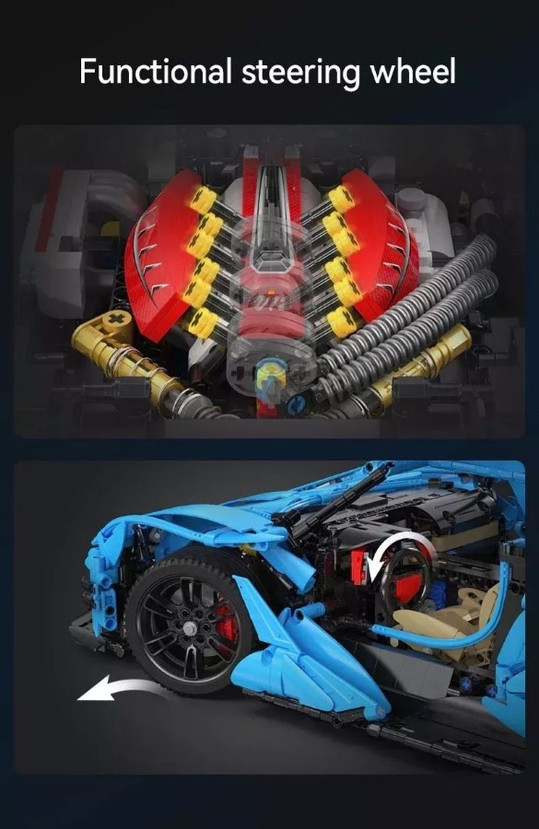 Cada, V12 Hypercar, pojazd wyścigowy, niebieski, 1:8, 60 cm, 3865 elementów