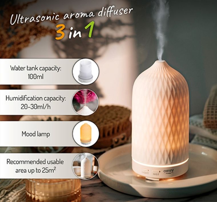 Camry, ultradźwiękowy dyfuzor zapachowy, 3w1, CR 7970, biały