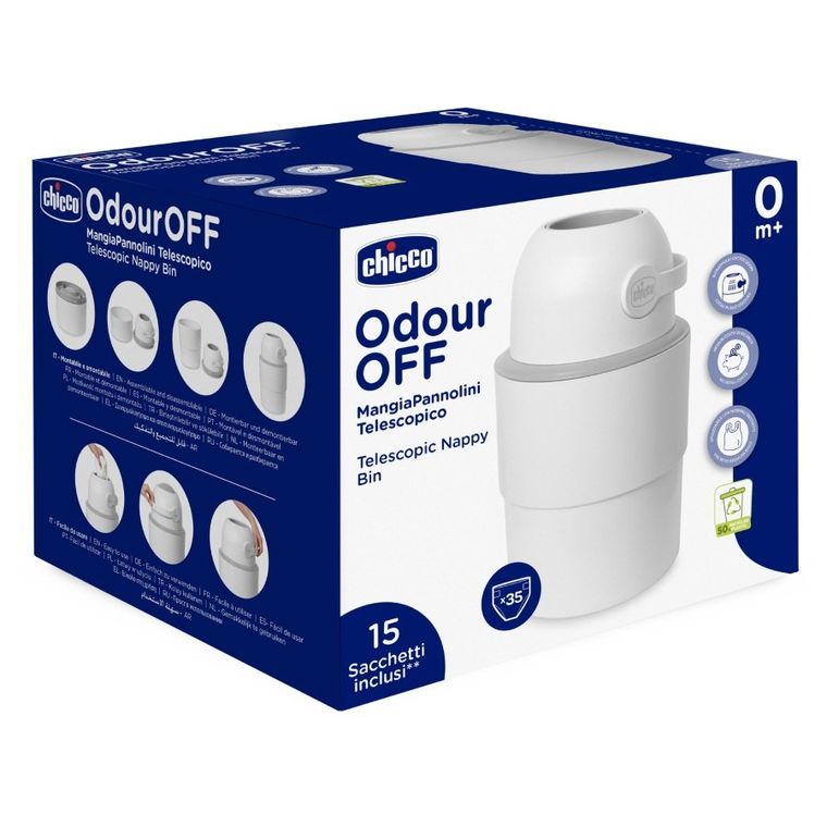 Chicco, kosz na pieluchy, teleskopowy, biały + worki