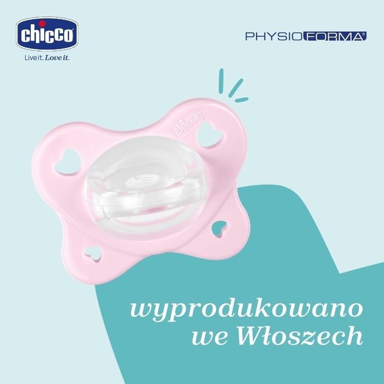 Chicco, PhysioForma Dual Soft, smoczek uspokajający, silikonowy, różowy, 2-6m, 2 szt.