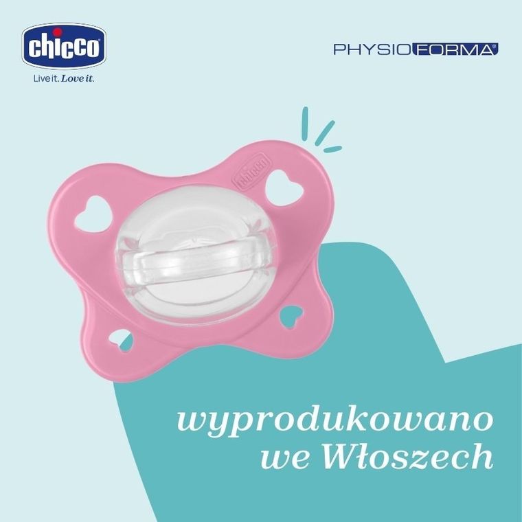 Chicco, PhysioForma Dual Soft, smoczek uspokajający, silikonowy, różowy, 6-16m, 2 szt.