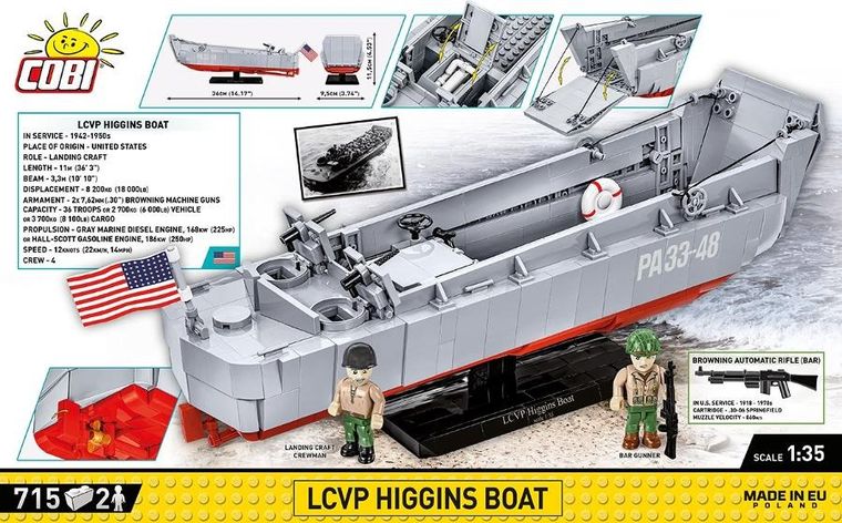 Cobi, Historical Collection WWII, LCVP Higgins Boat, klocki, 1:35, 715 elementów