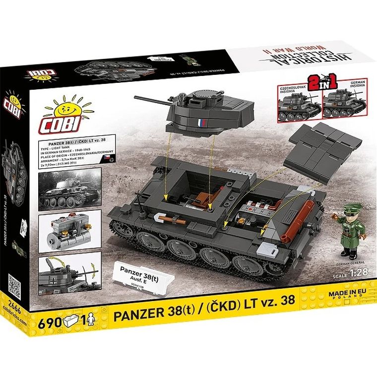 Cobi, Historical Collection, WWII, Panzer, 38(T)/CKD LT VZ.38, klocki, 1:28, 690 elementów