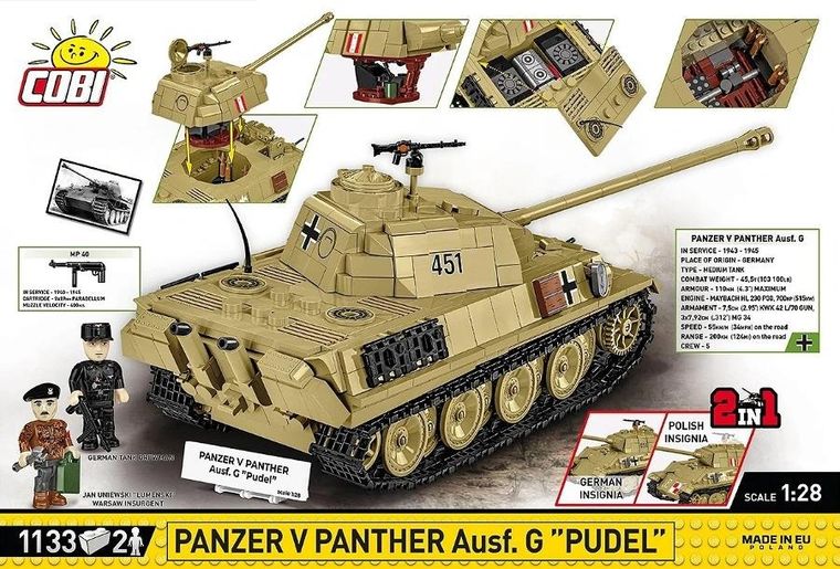 Cobi, Historical Collection WWII, Panzer V PANTHER Ausf. G, klocki, 1133 elementy