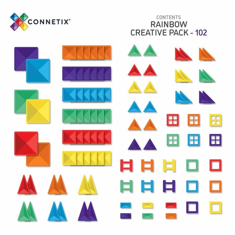 Connetix, Rainbow Creative Pack, klocki magnetyczne, 102 elementów