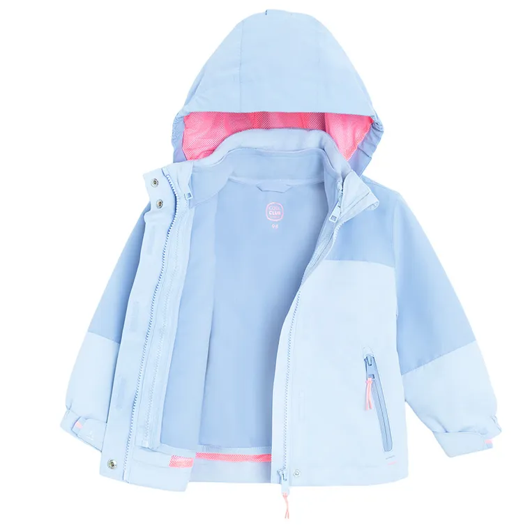 Cool Club, Przeciwdeszczowa kurtka dziewczęca z kapturem, 3w1, Bluza polarowa, rozpinana, niebieska