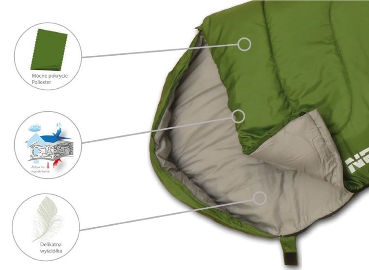 Enero Camp, śpiwór Nepal, ciemnozielony, 210-80-50 cm