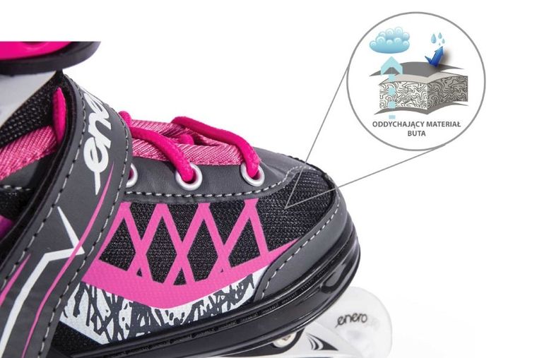 Enero Pro, łyżworolki, 4w1, LED, różowo-szare, rozmiar 38-41