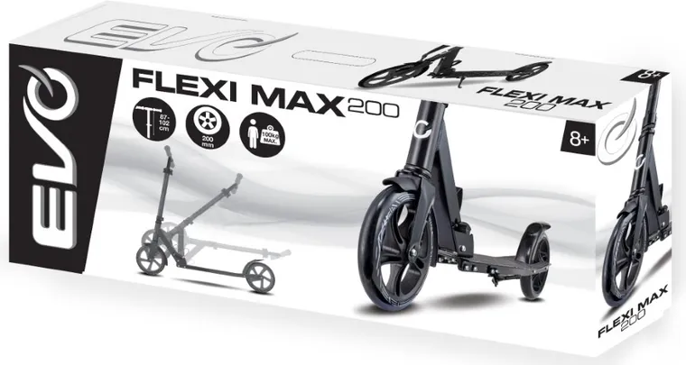 EVO, Flexi Max 200, hulajnoga miejska, czarna ze stopką i paskiem
