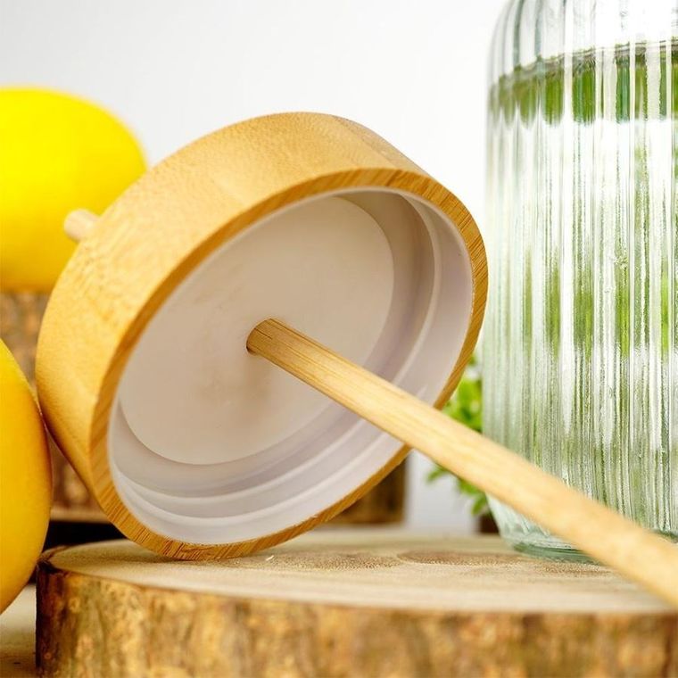 Excellent Houseware, słoik do picia z bambusową pokrywką i słomką, 500 ml