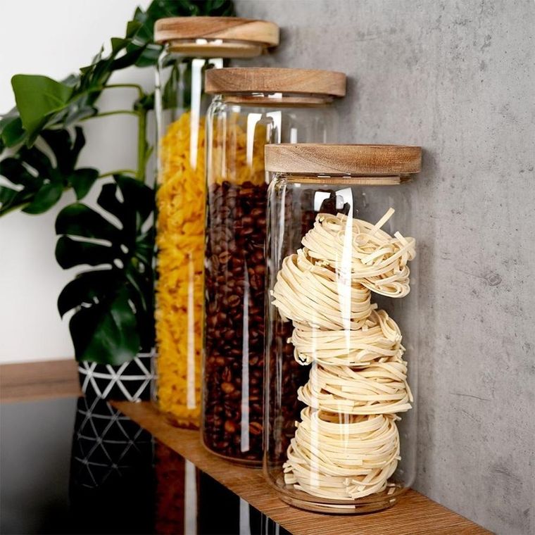 Excellent Houseware, słoik kuchenny z uszczelką i drewnianą pokrywką, szklany, 1 l