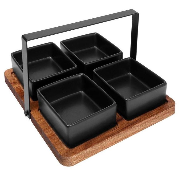 Excellent Housware, zestaw miseczek ceramicznych na tacy, do przekąsek