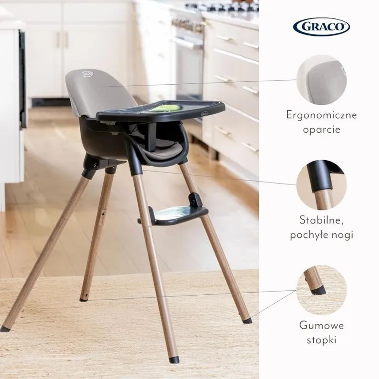 Graco, Presti, krzesełko do karmienia, 3w1, steeple grey