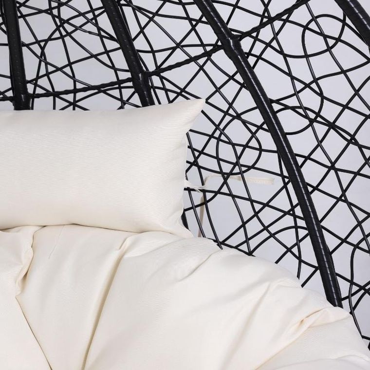 HaloFuture, fotel wiszący, dwuosobowy, kokon, czarny, beżowa poduszka