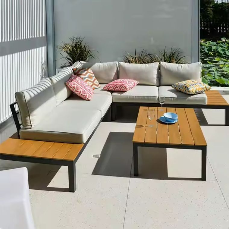 Hedo, narożnik ogrodowy na taras ze stolikiem i poduszkami, 6 osobowy