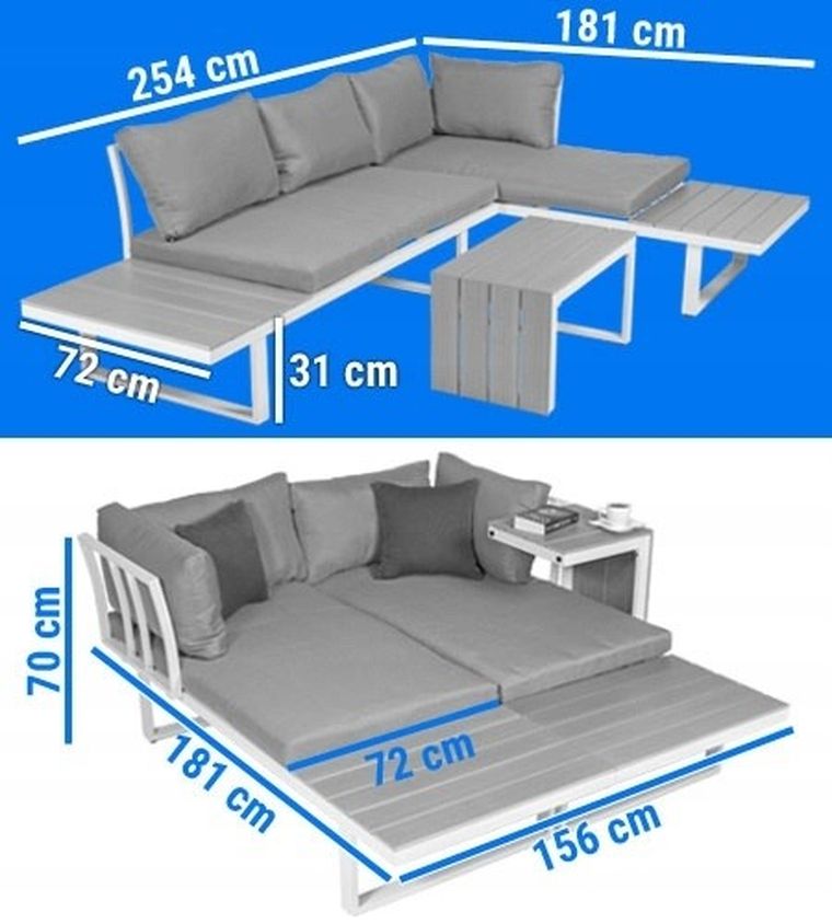 Hedo, narożnik ogrodowy, zestaw mebli, 4 osobowy, szary, 254-184 cm