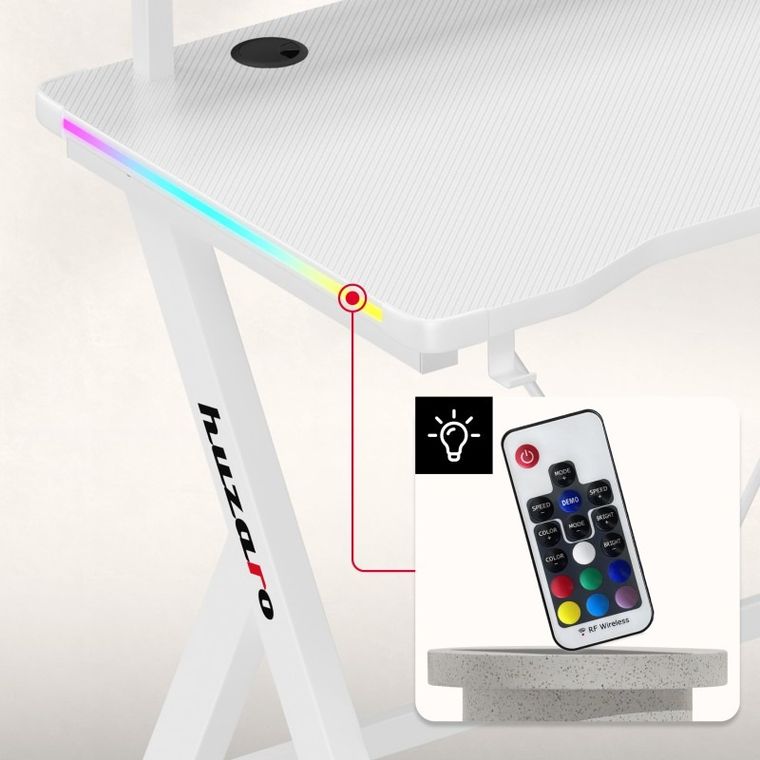 Huzaro, Hero 1.9, biurko gamingowe, białe, RGB, 120 cm