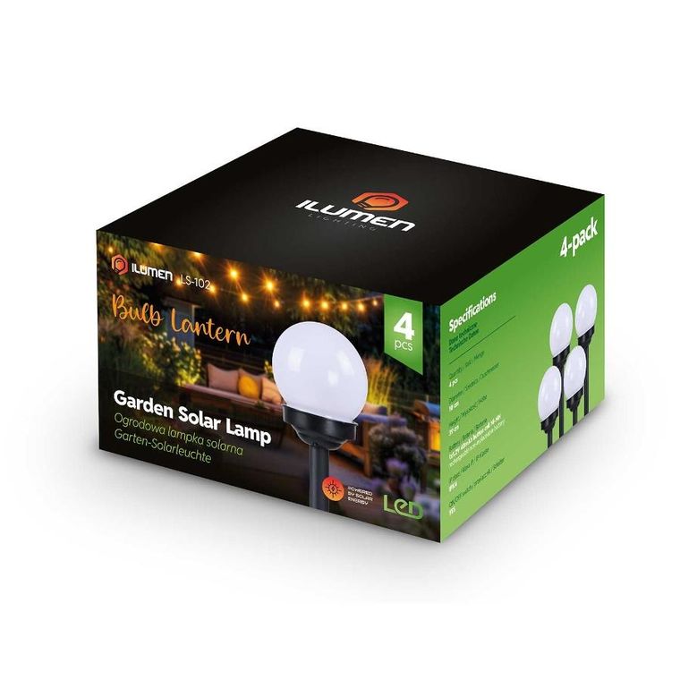 Ilumen, lampka solarna, biała, kula, 4 szt.