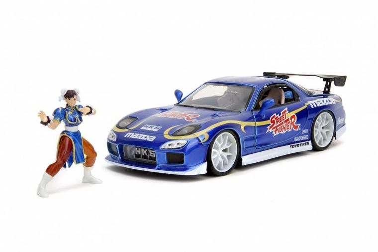 Jada Toys, Street Fighter, 1993 Mazda RX7, model pojazdu z figurką, 1:24