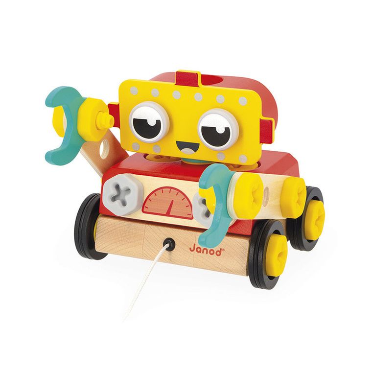 Janod, Brico ‘Kids, drewniany robot, zestaw majsterkowicza do skręcania i ciągnięcia