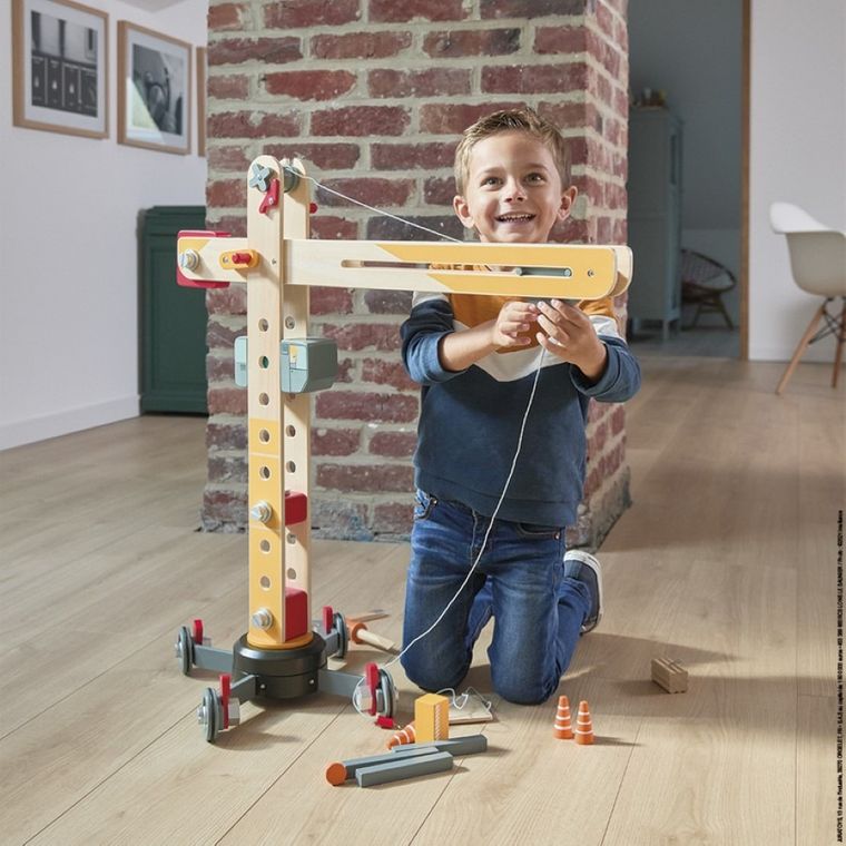 Janod, Duży, drewniany dźwig do składania z narzędziami