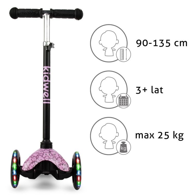 Kidwell, Uno, hulajnoga 3-kołowa LED, balansowa, clouds