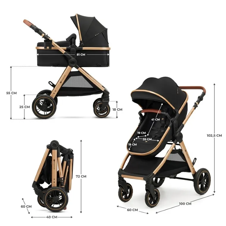 Kinderkraft, Esme Pro, wózek wielofunkcyjny, 3w1, Pure Black