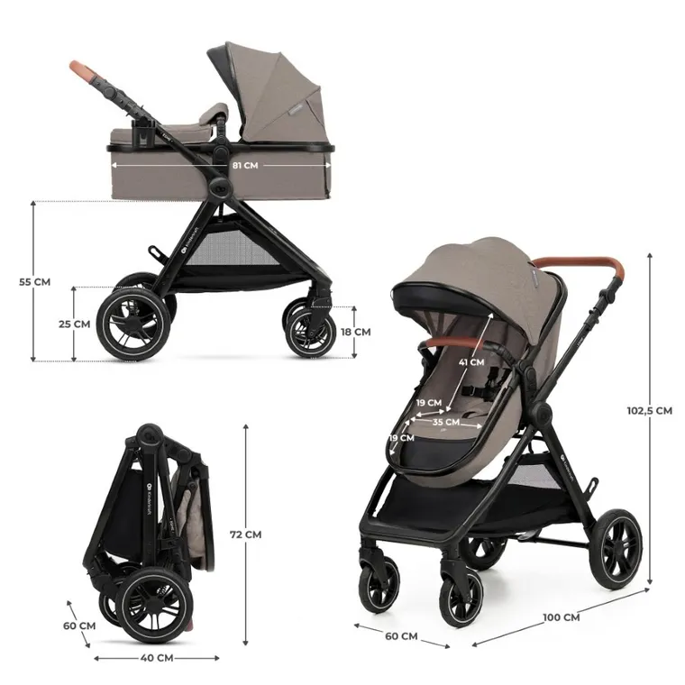 Kinderkraft, Esme Pro, wózek wielofunkcyjny, 3w1, Sand Beige