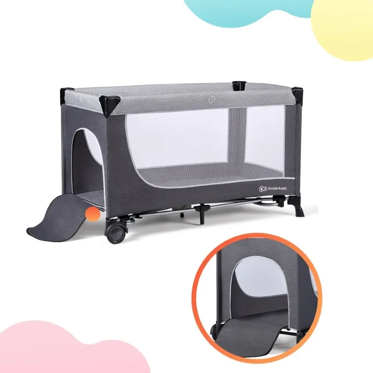 Kinderkraft, Leody, łóżeczko turystyczne, Grey