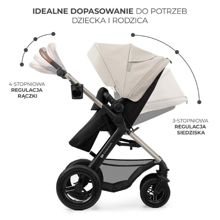 Kinderkraft, Moov 2, Air Wheels, wózek wielofunkcyjny 4w1, Moonlight Grey