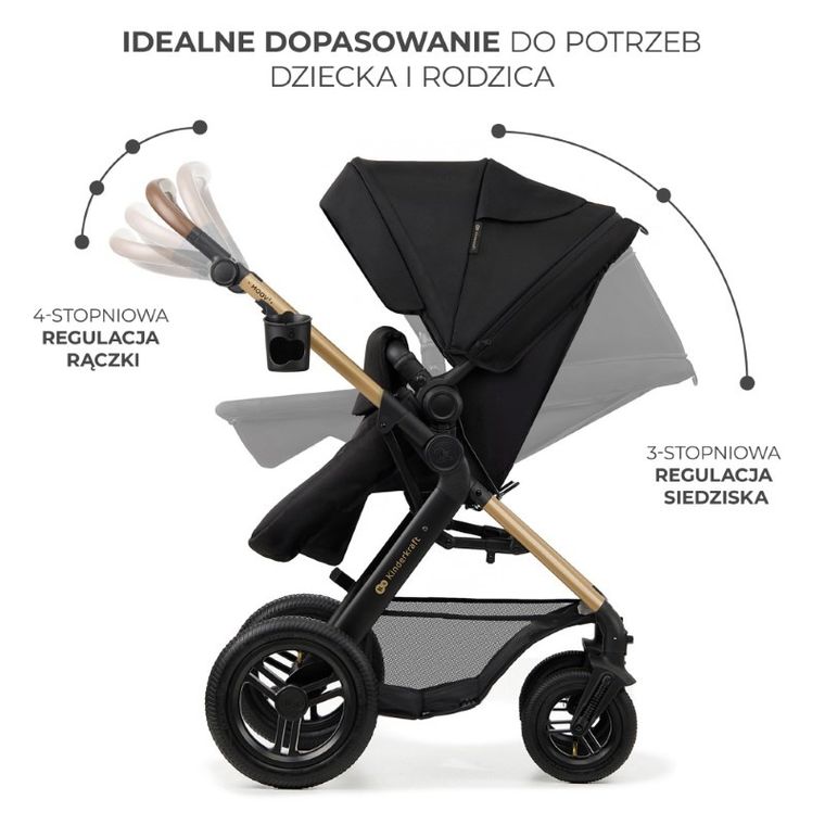 Kinderkraft, Moov 2, Air Wheels, wózek wielofunkcyjny 4w1, Pure Black