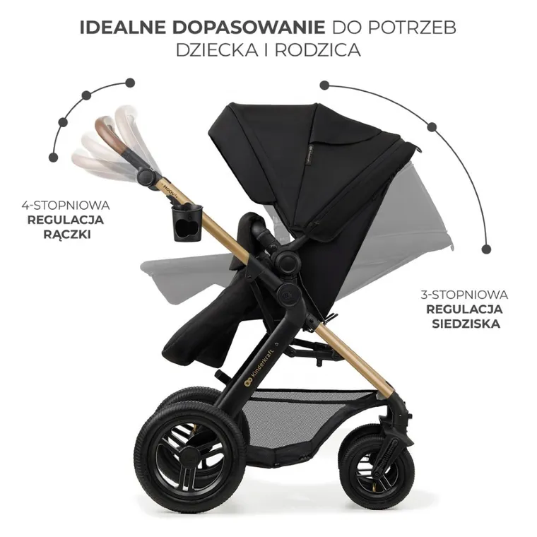 Kinderkraft, Moov 2 Air, wózek wielofunkcyjny, 3w1, Pure Black