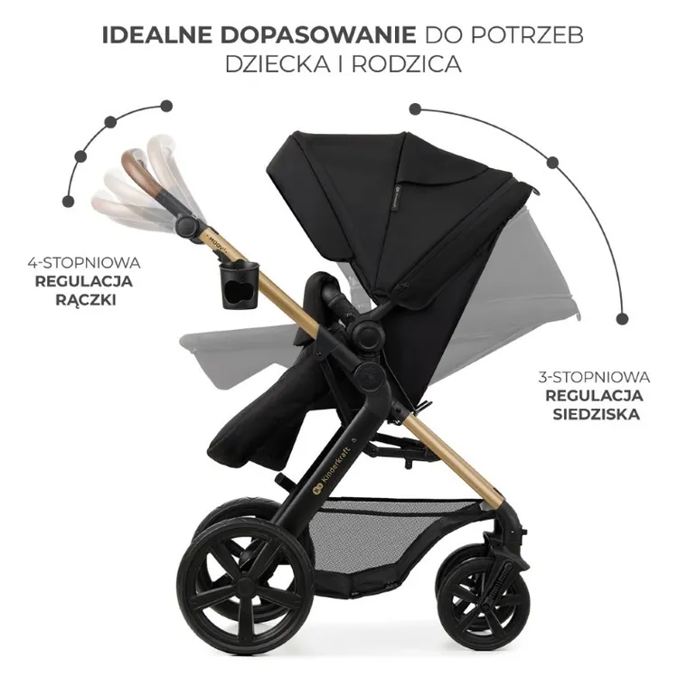 Kinderkraft, Moov 2, Eva Wheels, wózek wielofunkcyjny 4w1, Pure Black