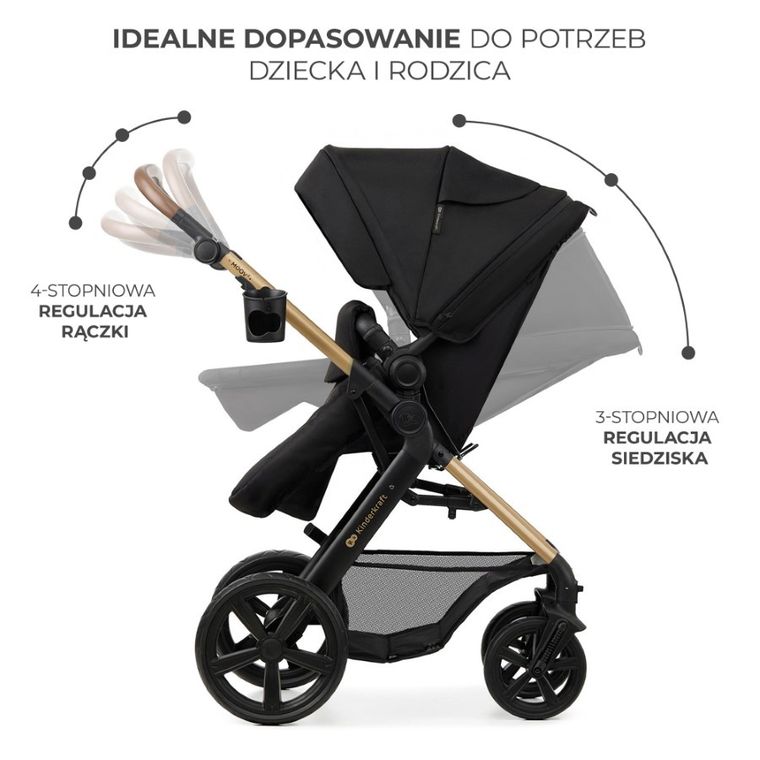 Kinderkraft, Moov 2, wózek wielofunkcyjny, 3w1, Pure Black