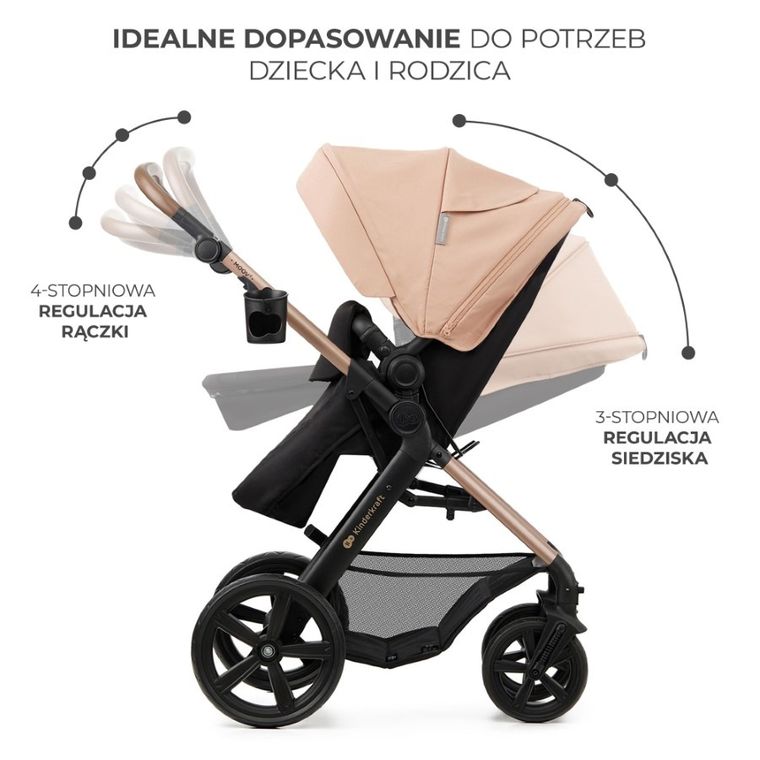 Kinderkraft, Moov 2, wózek wielofunkcyjny, 3w1, Sand Beige
