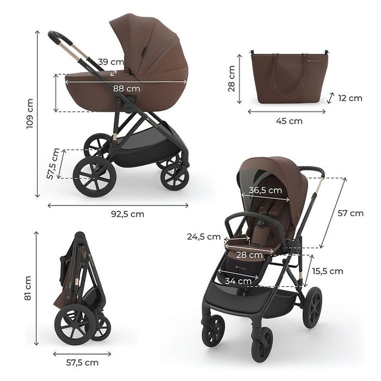 Kinderkraft, Prime 3, wózek wielofunkcyjny, 2w1, velvet mocca