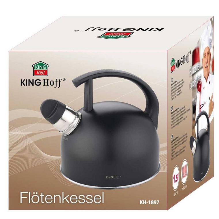 Kinghoff, czajnik z gwizdkiem, czarny mat, 1,5l
