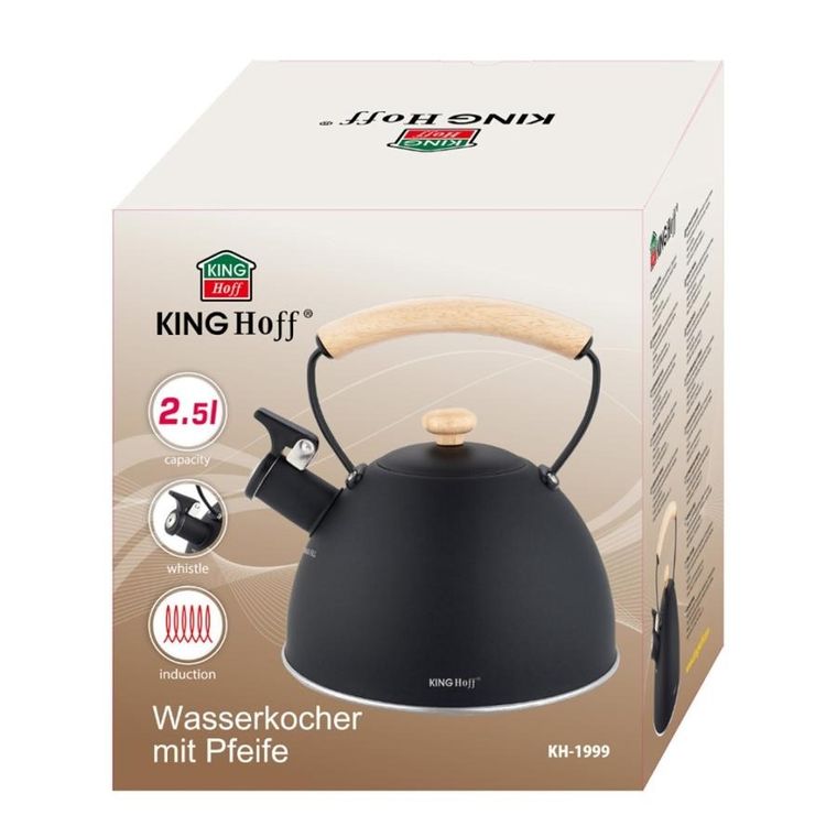 Kinghoff, czajnik z gwizdkiem, czarny mat, 2,5l, kh-1999