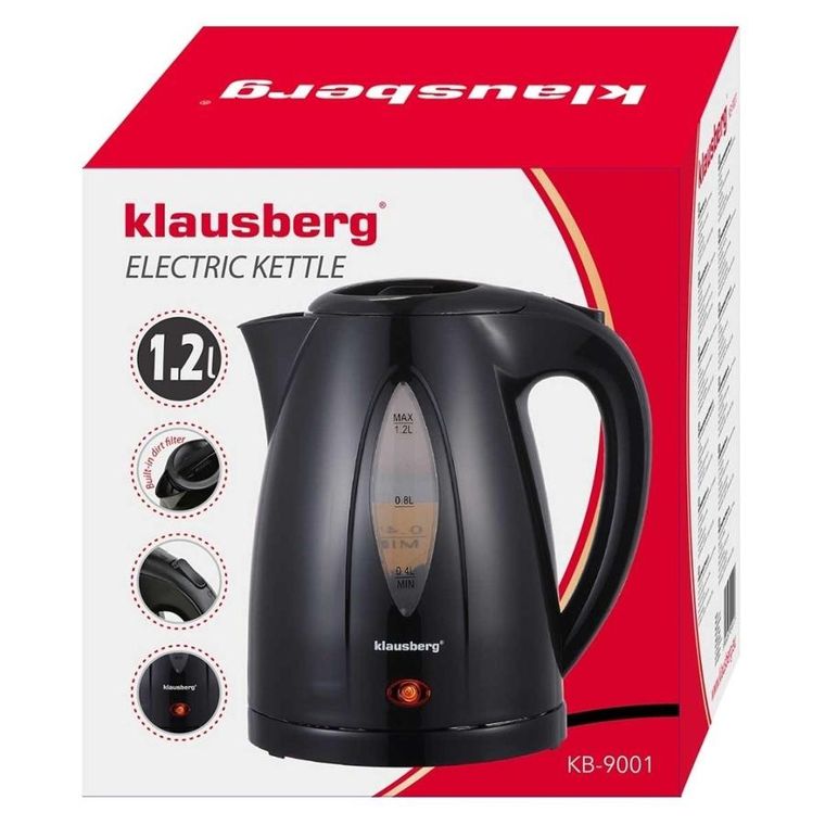Klausberg, czajnik elektryczny, czarny, 1,2l, KB-9001