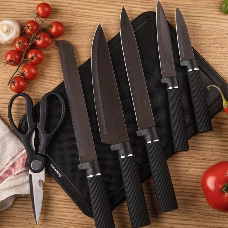 Klausberg, zestaw noży w stojaku z deską i chwytem na ręcznik, kb-7977