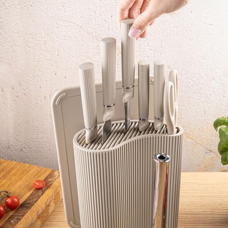 Klausberg, zestaw noży w stojaku z deską i chwytem na ręcznik, kb-7978