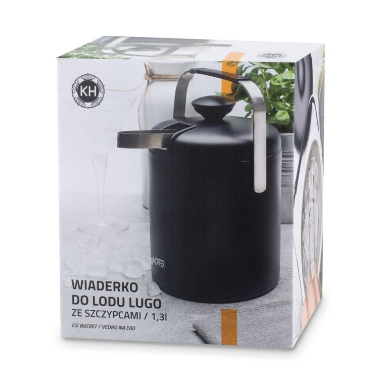 Könighoffer, Lugo, wiaderko do lodu ze szczypcami, czarny mat, 1,3l