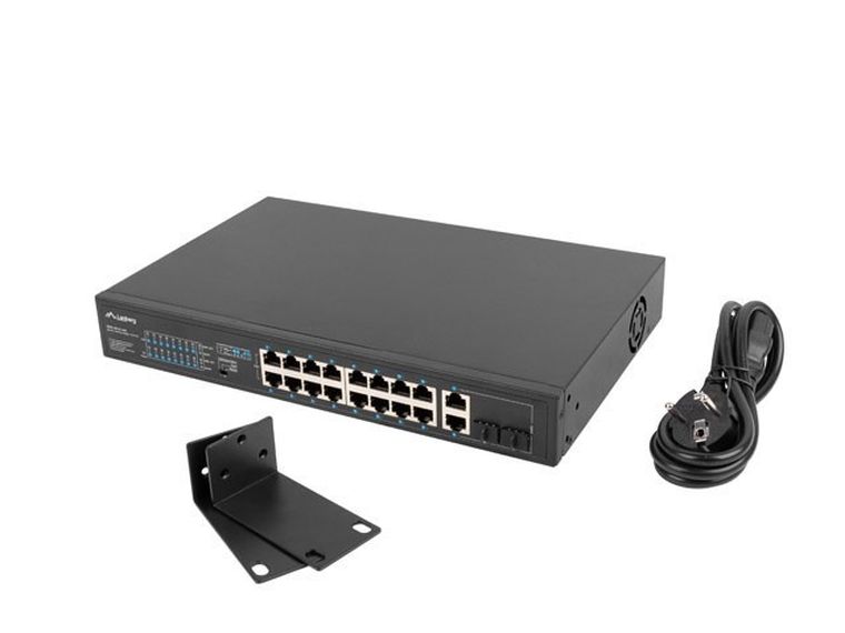 Lanberg, switch, RACK 19" 16X 100MB POE+/2X COMBO GIGABIT, 250W, NIEZARZĄDZALNY, RSFE-16P-2C-250