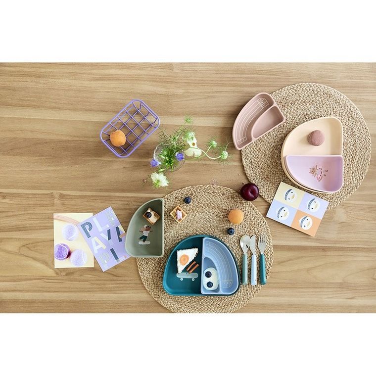 Lassig, Tiny Team, zestaw silikonowych naczyń, kotek, 3 szt.