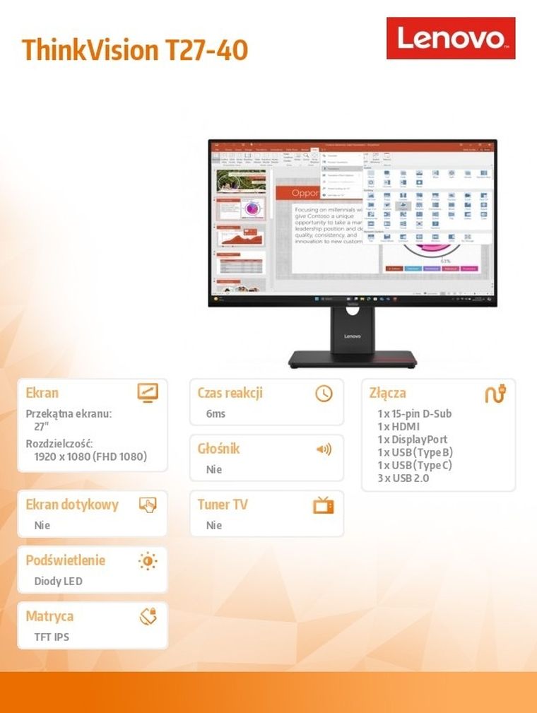 Lenovo, ThinkVision, monitor, 27", T27-40, 64A5ZAT6EU