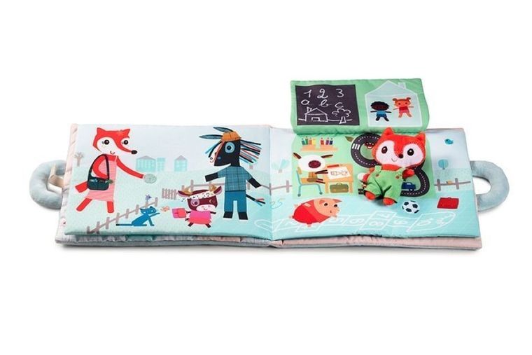 Lilliputiens, miękka książeczka aktywizująca z mini - przytulanką, Dzień dobry, mały lisku, 18 m+